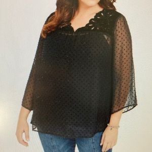 Style & CO Women Plus Velveteen Eyeles Blouse Black